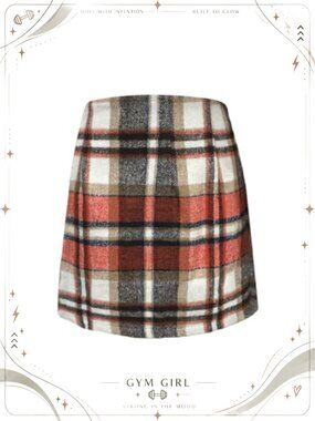 Plaid Mini Skirt Above Knee Pencil High Waist Zipper Vintage Winter